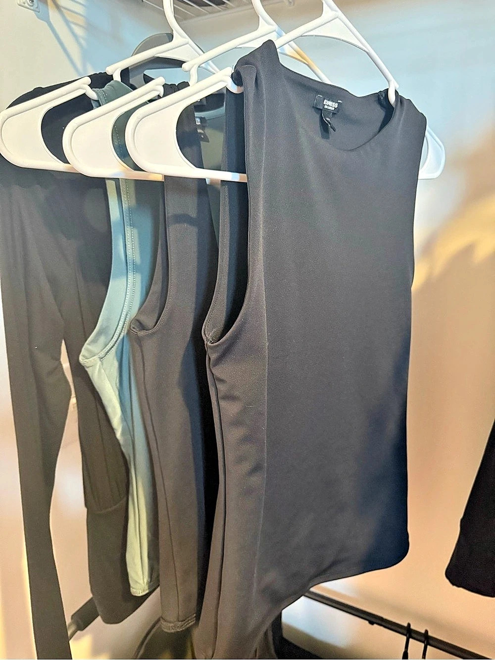 Express Long Sleeve Drape Top in Black, body contour tops, body suits and more